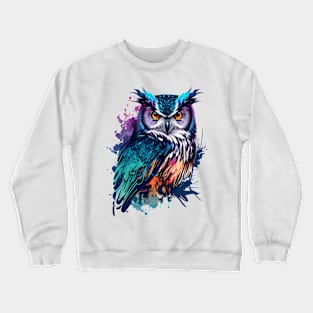 Cute Owl Colorful Pop Art Portrait Artwork Print For Owl Bird Lover Crewneck Sweatshirt